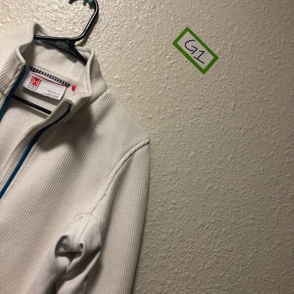 spyder jacket large core white women's sweater knit full zip fitted blue g1 - Picture 9 of 13